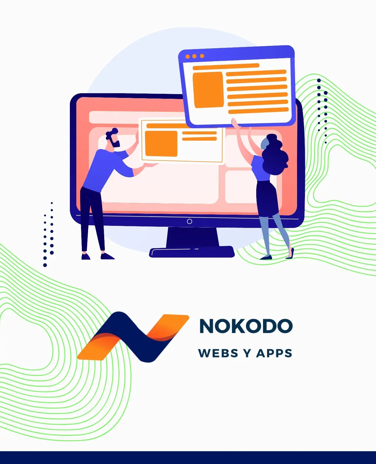 Logo e ilustración sobre Nokodo desarrollo de webs y apps